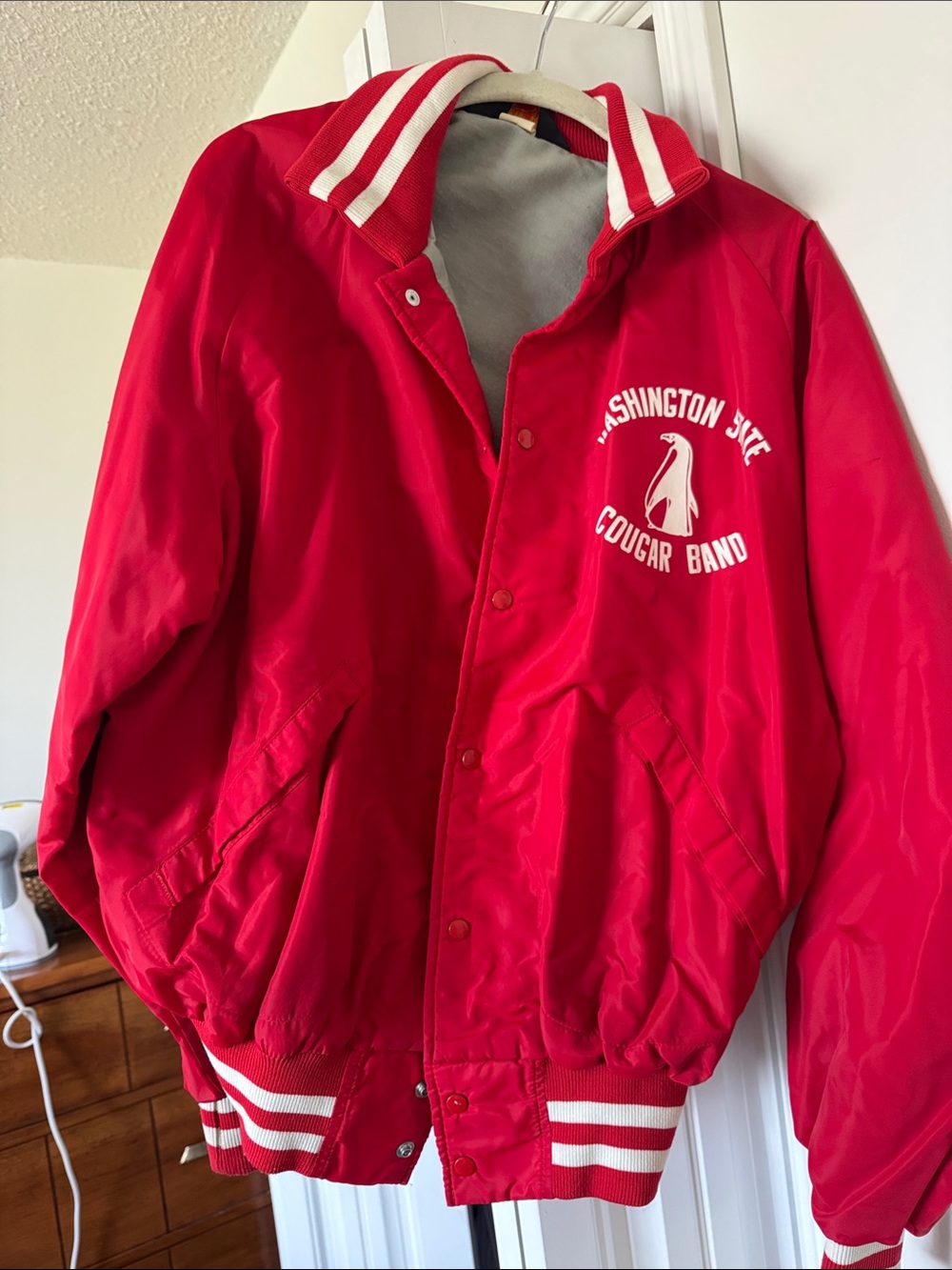 Dunbrooke Red Varsity Bomber Jacket with White Stripe Trim